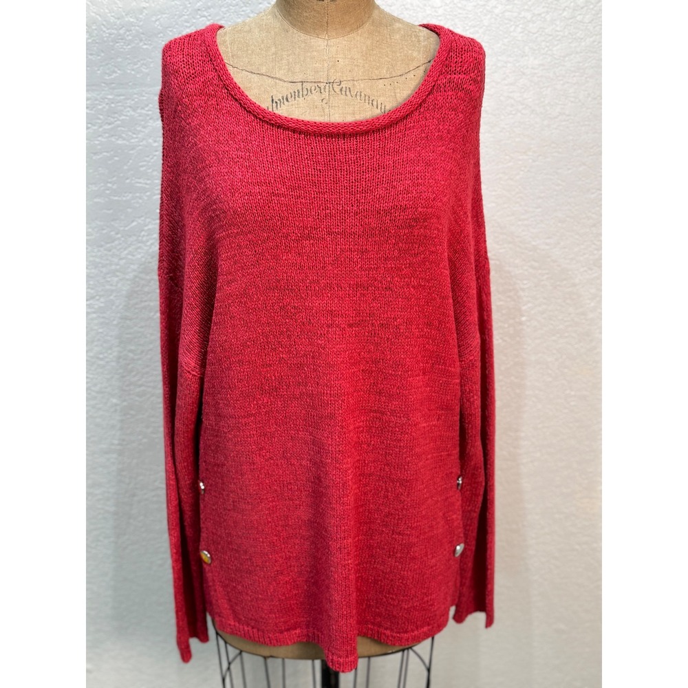Grace Red Knit‎ Sweater Button Detail Long Sleeve Round Neck Pullover Casual XL